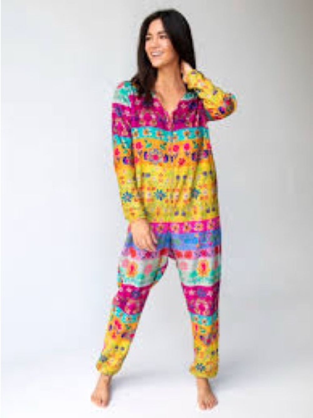 Natural Life Cozy Fleece One Piece Pajamas Onesie Floral Jumpsuit XS